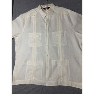 NWT D'Accord Mens White 100% Irish Linen Guayabera Cuban Shirt 2XL New 2318